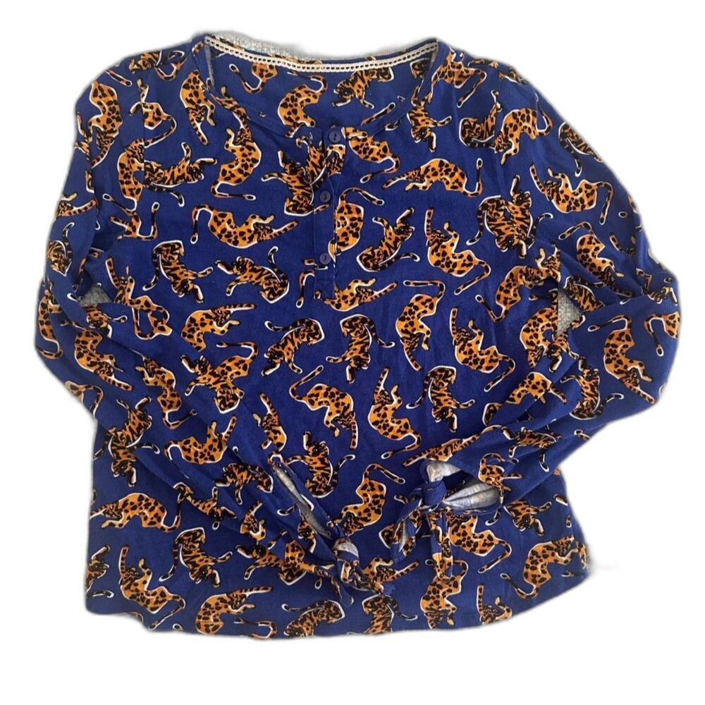 Conversations by Anthropologie Sample! Blue "Literal Leopard" Print Henley Shirt